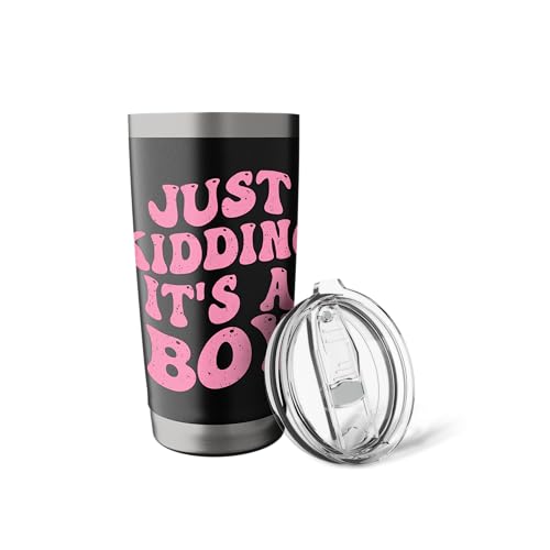Just Kidding It's a Boy Pink Gender Reveal Party Supplies Stainless Steel Insulated Tumbler - color: Black