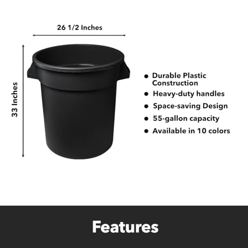 Feed and Seed Storage Container, 55 Gallon Black Round Commercial Trash Can/Ingredient Bin, Food Storage Plastic Bin, Use in Agricultural, Gardening, or Household - color: Black, size: 55 Gallon Container Only