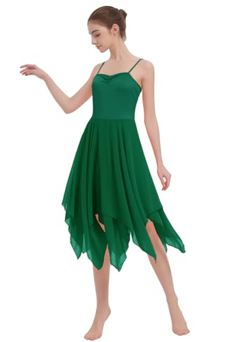 Women's Lyrical Dance Costume Halter Lyrical Dance Dress Irregular Hem Ballet Contemporary Dancewear - color: B27-green, size: X-Small