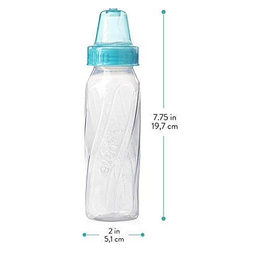 Evenflo Feeding Classic Clear Plastic Standard Neck Bottles for Baby, Infant and Newborn - Teal/Green/Blue, 8 Ounce (Pack of 12) - color: Teal / Green / Blue