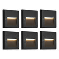 6-Pack Slim Square Low Voltage Deck Post Lights, Outdoor Step Lights, 12V Fence Railing Lighting Fixtures, Die-cast Aluminum, Black, 3000K