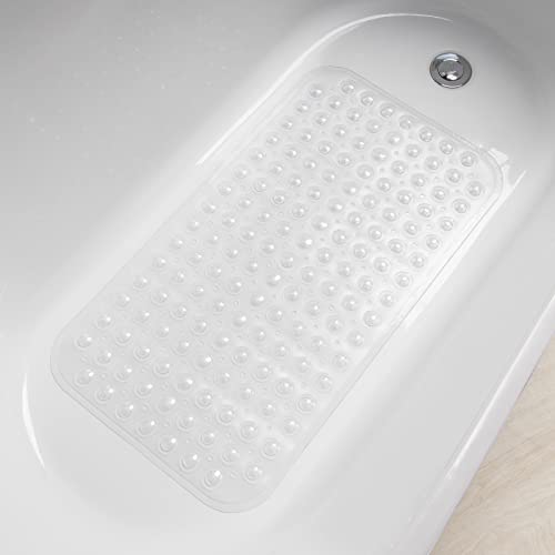 AmazerBath Bath Tub Mat, Medium Size 27.6 x 15 Inches Non-Slip Shower Mats with Suction Cups and Drain Holes, Bathroom Bathtub Mats Machine Washable (Clear) - color: Clear, size: 27.6" x 15" (Rectangular)