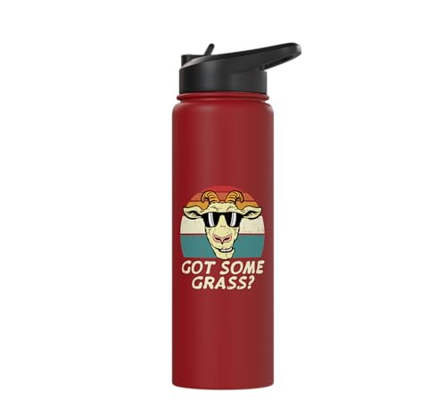 Goat Got Some Grass Retro Farm Animal Farmer Men Women Kids Stainless Steel Insulated Water Bottle - color: Red