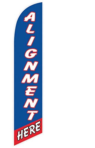 GLOBAL ADVERTISING SOLUTIONS Auto Repair Feather Flag Eye Catching Banner Sign for Business and Marketing Complete Set with 15 ft Pole Kit and Ground Spike (Alignment Here Blue) - style: Alignment Here Blue