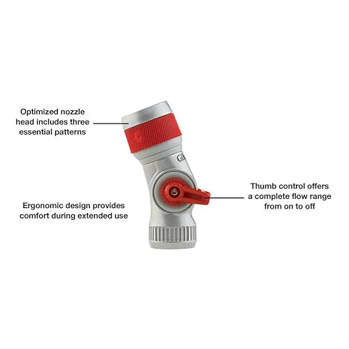Gilmour Pro 3 Pattern Utility Hose Nozzle with Insulated Grip, Heavy Duty Hose Nozzle for Watering and Cleaning