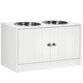 PawHut Large Elevated Dog Bowls with Storage Cabinet Containing Large 44L Capacity, Raised Dog Bowl Stand Pet Food Bowl Pet Feeding Station, White | Raised Dog Bowl Stand, Pet Feeding Station - color: White