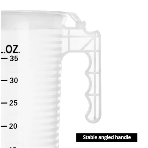 QWORK 2 Pack 32oz (1 Quart) Measuring Pitcher - Plastic, Multipurpose, Polypropylene, with Clear Ounce & Milliliter Markings, Dustproof Lid, for Cooking, Home Hobbies, Shop Oil and Fluids