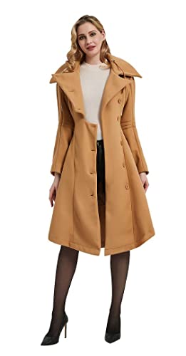 Long Trench Pea Coat for Women - Winter Trench Coat Goth Lapel Peacoat Outwear Thick Hood Pea Jacket Trenchcoat - color: A- Khaki, size: Large