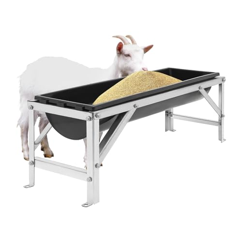 Livestock Feed Trough with Metal Stand 39" Long Large Capacity Livestock Feeder for Lambs Foals Calves Sheep Horses Alpacas and Goats in Farm (Silver+Black) - color: Silver+Black