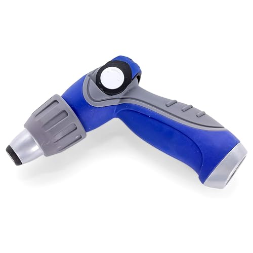 Camco 41986 Thumb Lever Knob Flow Control Spray Nozzle with Adjustable Spray Patterns and Rubber Comfort Grip, Fits All Standard Sized Hoses, Blue - style: Thumb Lever Nozzle