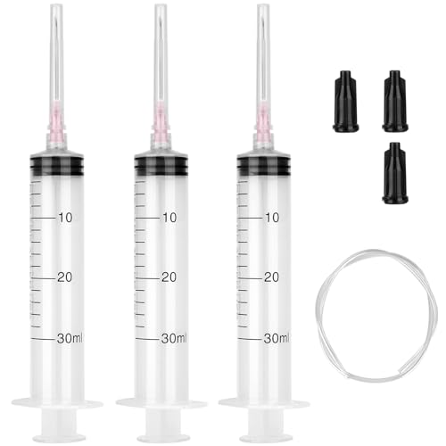 3 Pack 30ml Syringes with Needle 18G 1.5”, Sterile Luer Lock Syringe Individually Sealed for Labs, Liquid Measuring,Oil, Glue Applicator - style: 30ml