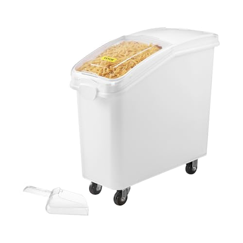 VEVOR Ingredient Bin with Scoop 21 Gallon, 400 Cup Rice Storage Container | For Kitchen & Commercial Food Storage, Includes Sliding Lid, Ingredient Grain Cereal Flour Bin with Wheels, 1 Pack, White - size: 21 Gallon