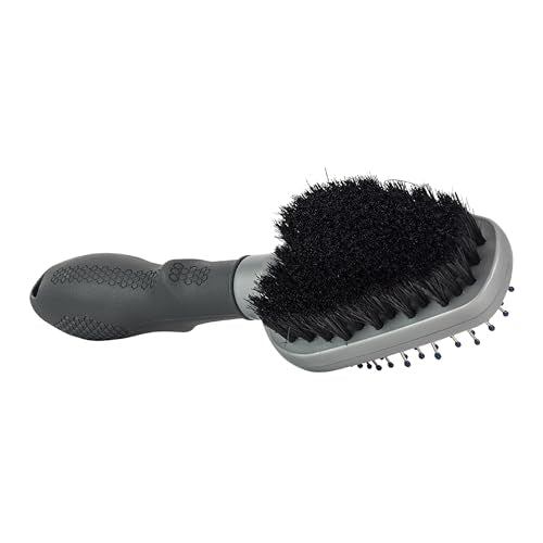 FURminator Dual Grooming Brush for Dogs & Cats | Metal Bristles Detangle & Massage, Boar'S Hair Smooths & Shines, Ergonomic Handle For Comfort