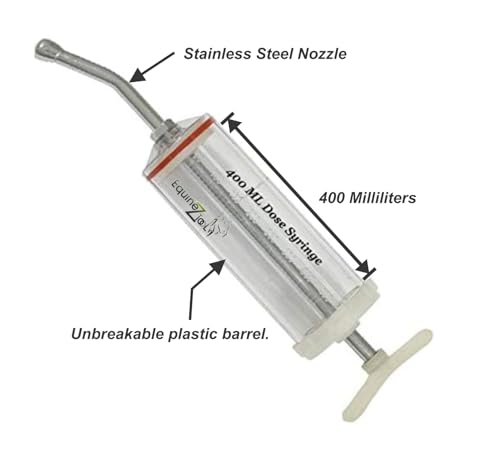 Plastic Dose Syringe 400mL for Horses & Livestock – Reusable Veterinary Drencher with Stainless Steel Nozzle, Large Animal Oral Medication Applicator for Dental Use, Deworming, Supplements & Fluids