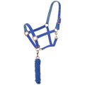 Tough1 Padded Horse Halter with Antique Hardware and Lead Rope - color: Royal Blue