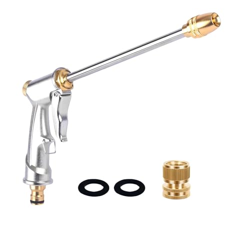 Hose Sprayer Nozzle Heavy Duty, High Pressure Hose Nozzle Water Adjustable Spray Gun Metal Brass Hose Attachment for Washing car, Cleaning, Watering Plants, lawn, Outdoor Gardening. - color: Silvery
