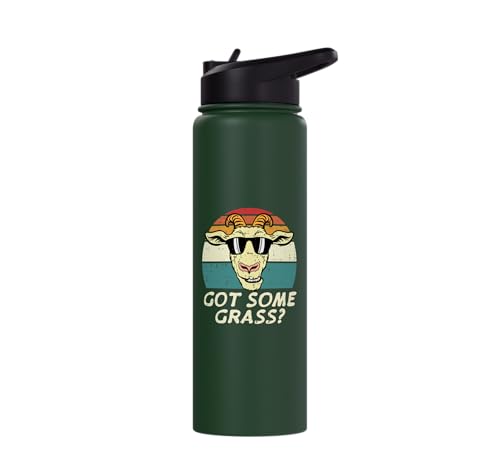 Goat Got Some Grass Retro Farm Animal Farmer Men Women Kids Stainless Steel Insulated Water Bottle - color: Dark Green