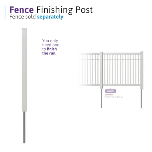 WamBam 5ft White Vinyl Finishing Post | No Dig, Steel Pipe Anchor, for Windsor Fence, BL19109 - color: 5ft Tall Finishing Post