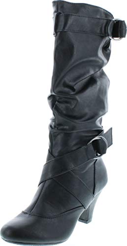 Forever Link Maggie-39 Women's Fashion Low Heel Zipper Slouchy Mid-Calf Boots Shoes - color: Black, size: 6.5