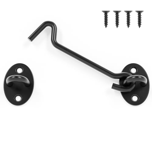 5 Inch Privacy Hook and Eye Latch, Black Iron Barn Door Lock Cabin Hooks, Eye Hook Latch for Gate Shutters Window Slide Barn Shed Cabinet, Sliding Door Lock Eye for Indoor Outdoor, 1 Pack - size: 5 Inch