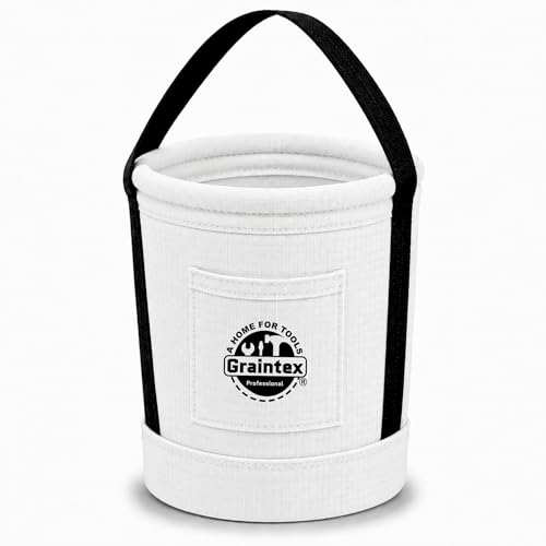 Graintex Tapered Canvas Bucket 12"x10"x15", Utility Tool Bucket One Inside Pocket, Reinforced Base & Carry Handle, Ripstop Canvas (White) - color: White