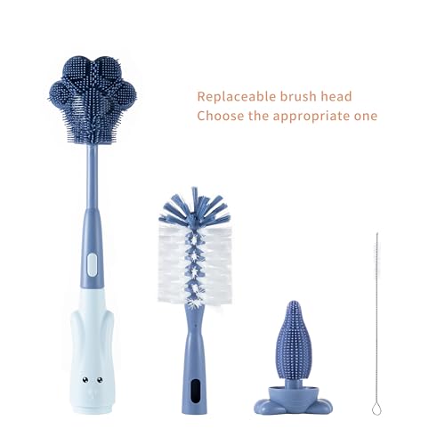 Silicone Baby Bottle Brush with Stand, Water Bottle Brush Cleaner Set | Cup Cleaning Brush, Multifunctional Cleaning Brush Set - color: Blue 3