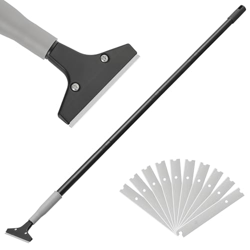 Luvenia Heavy Duty 4-Inch Razor Blade Floor Scraper, 62-Inch Long Handle | 10PCS Extra Metal Blades, Razor Scraper for Cleaning Glass, Floors，Windows, Showers, Tile, Ceilings - size: 62in