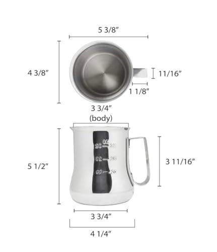 Replacement Espresso Milk Pitcher compatible with Thunder Group SLMP0040, 40 oz, Stainless Steel, Mirror Finish, Engraved Measuring Scale