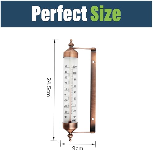 Outside Thermometer with Bronze Effect Design - Stylish 9.5 Inch Decorative Outdoor Thermometer Waterproof Suitable for Outside Wall Garden Greenhouse Patio Garage