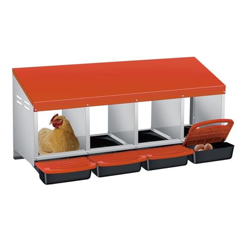 4-Hole Chicken Nesting Box, Roll Away Nest with Removable Tray, Easy Egg Collection & Cleaning, Wall-Mount Nesting Boxes for Hens, Chicken Coop - Orange - color: Orange-4 Compartments