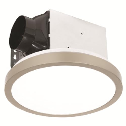 Homewerks 90 CFM Bathroom Exhaust Fan with LED, Brushed Nickel Trim | 1.5 Sones, for Rooms Up to 90 sq ft, Magnetic Trim, Galvanized Steel, EasyAnchor Install, Bathroom Vent Fan with Light - color: 90 CFM Brushed Nickel Round