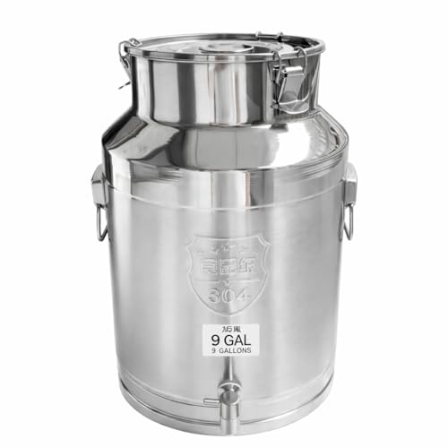 9.3 Gallon 304 Stainless Steel Milk Can with Lid, Heavy Duty Sealed Milk Bucket, Large Metal Storage Container for Milk, Wine, Oil, Water - size: 9.3 Gallon