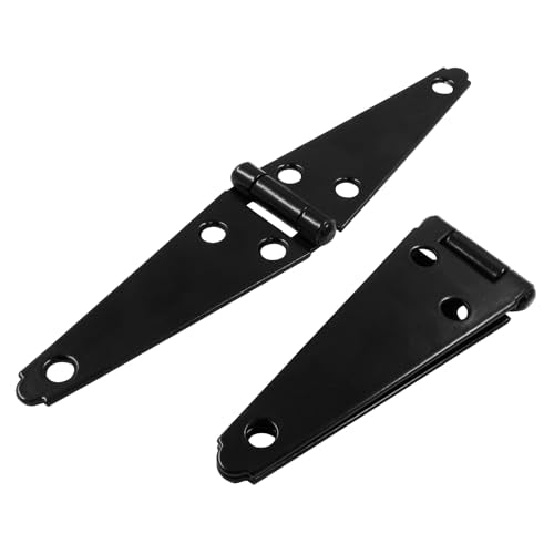 Hordion 2Pcs Strap Hinge Shed Door Hinges, 4 Inch Heavy Duty Gate Hinges Black Tee Hinge with Screws for Wood Gate Cabinet Door - size: 4 Inch, 2Pcs