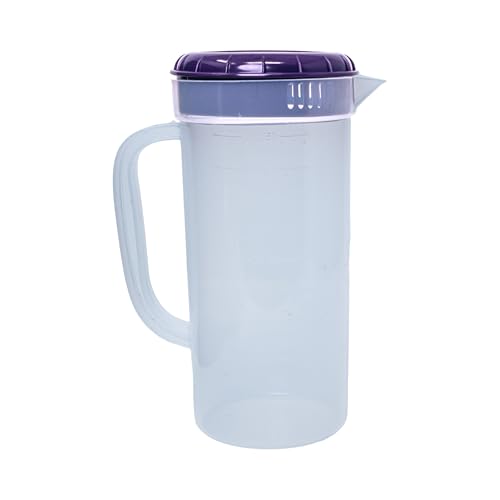 1 Quart Plastic Measuring Pitcher with Simple Lid, BPA Free, Shatterproof Beverage Jug for Iced Tea, Lemonade, Juices, Milk – Leak-Proof, Dishwasher Safe, Fridge Friendly | Purple - color: Purple, 1qt Pitcher w/ Lid