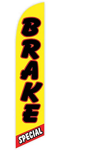 GLOBAL ADVERTISING SOLUTIONS Auto Repair Feather Flag Eye Catching Banner Sign for Business and Marketing Complete Set with 15 ft Pole Kit and Ground Spike (Brake Special Yellow) - style: Brake Special Yellow