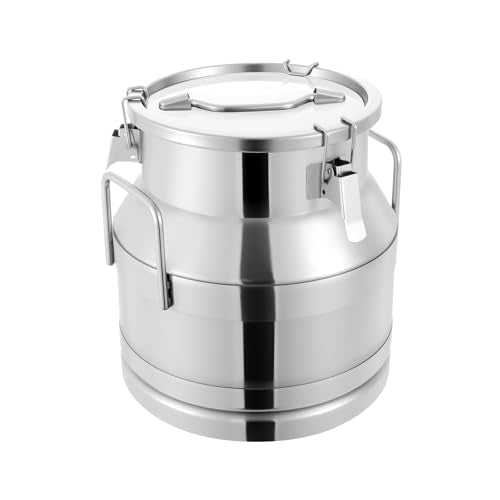 20L/5.25Gallon Stainless Steel Milk Can - Heavy Duty Milk Jug Bucket with Ergonomic Handle and Tight Lid, SS Liquid Solid Container, Non-Slip Base, Seamless Design, Simply Rinse for Clean - size: 20L/5.25Gallon
