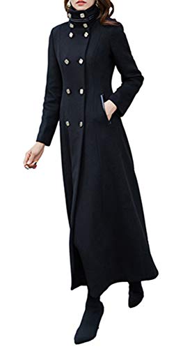 Women's Charming Long Wool Trench Coat Winter Double Breasted Classic Thick Jacket - color: Black-stand Collar-b Style, size: 2
