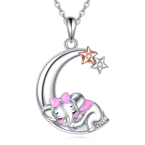 Snake Moon Necklace - 925 Sterling Silver Moon Pendant Necklace - Snake Jewelry for Women - style: Elephant