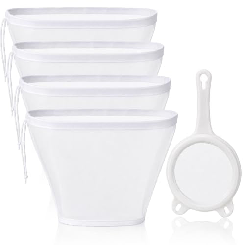 5 Pack 200 Mesh Fine Mesh Strainer, Cheese Cloth Bags for Straining | Bowl-Shaped Nut Milk Bags, Reusable Nylon Cheese Cloth Filter Bag for Nutmilk Juices Cold Brew Tea Coffee Juice Soy