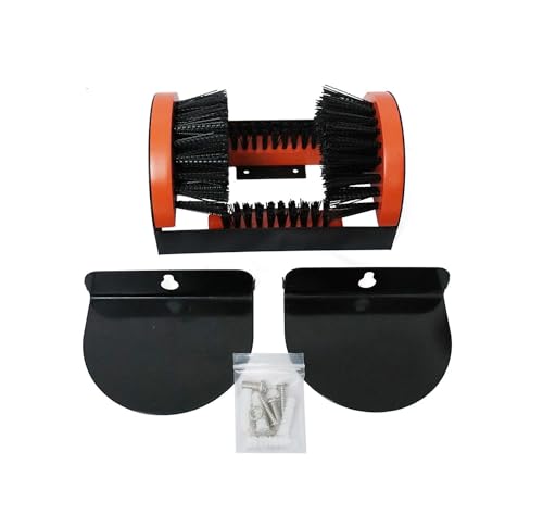 Zeluga 26-387 Portable Hardwood Construction and Metal Frame Boot Scraper and Scrubber, Indoor & Outdoor Shoe Cleaner Brush, Black/Orange