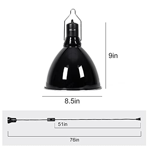REPTI ZOO 8.5 inch Reptile Light Fixture 200W 2 in 1 E26 Base with Removable Ceramic Socket with On Off Toggle Switch in Black,Aquarium Dome Reptile UVB Light Socket Fixture (Without Bulbs)