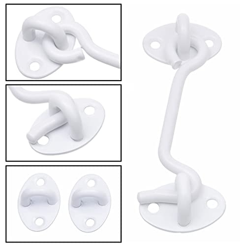 Eco-Fused 4-inch Heavy Duty Hook and Eye Latch - 2X Barn Door Lock (White), 8X Mounting Screws - Powder Coated Stainless Steel Hooks for Door, Windows, Sheds, Fences, Gates, Closets, Cabinets - color: 2 sets: 4 inch - White