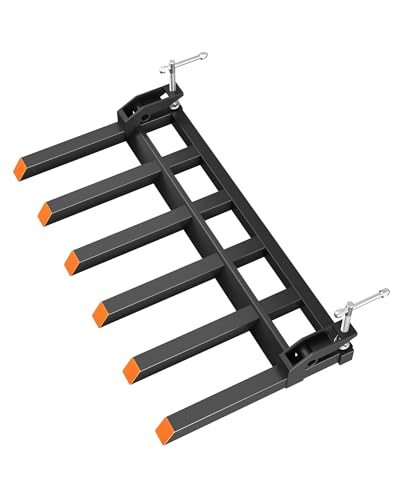 58Inch 4000lbs Pallet Forks Heavy Duty Tractor Forks with Adjustable Stabilizer Bar and 6 Forks Configuration for Tractor Attachments, Skid Steer, Loader Bucket - size: 58" Bucket