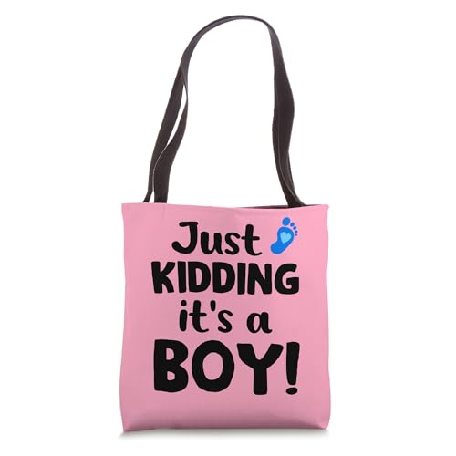 Just Kidding It's a Boy Pink Gender Reveal Party Supplies Tote Bag