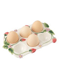 6-Cup Handmade Deviled Egg Platter | 6-Cup Handmade Deviled Egg Platter, Embossed Strawberries & Winding Vines, Country Farmhouse Aesthetic for Kitchen Decor