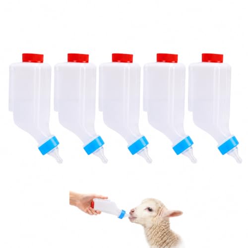 5pcs 500ml Lamb Feeding Bottle, Thickened Goat Milk Feeder Bottles, Hang Upside Down Livestock Milk Bottle with Pacifier Hanging Handle for Goat Lamb Fawns Nigerian Dwarf Doeling