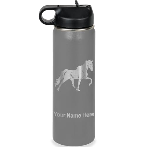 LaserGram Personalized 20oz Water Bottle, Horse (Gray) | Engraved Gift, Vacuum Insulated Stainless Steel, Flip-Top Straw Lid, Laser Engraved With Your Name - color: Gray, size: 20 Ounces