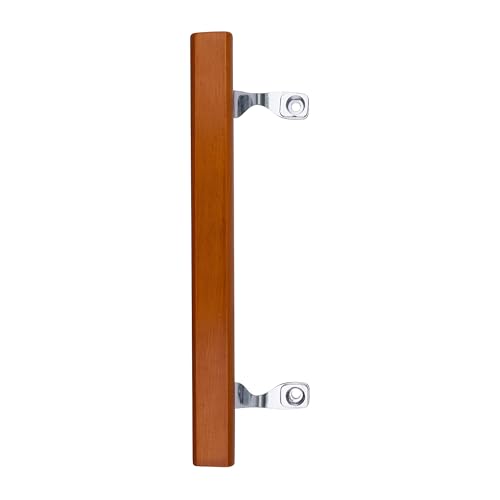 Brixwell Patio Door Handle with Brackets, Chrome Finish with Wood Grip, 6-5/8" Center-to-Center, Easy Installation Residential and Commercial Use, Replacement or New