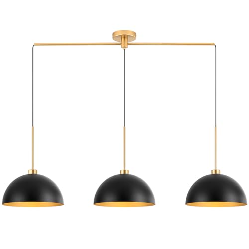3-Light Black and Gold Dome Pendant Light Fixtures | Farmhouse & Industrial Style, E26 Base, Height Adjustable, Easy Installation, for Dining Room Bar Kitchen Island - color: Black-3 Lights