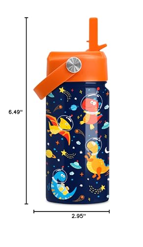 Kids Water Bottle with Straw Lid - 12 Oz Insulated Stainless Steel Dinosaur Water Bottles for Kid Boys - Travel Cup for School Sports - color: Cosmos Dinosaur